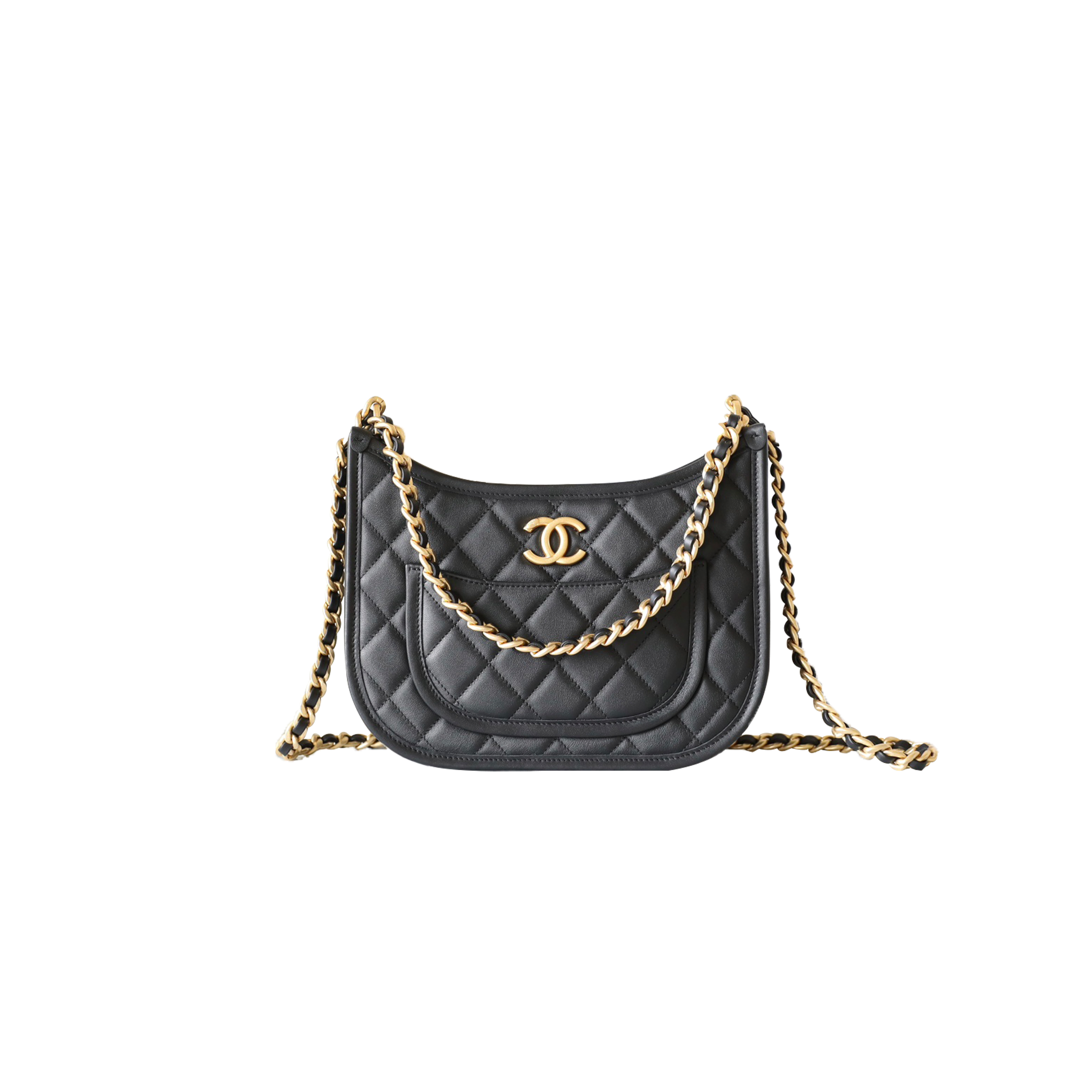 CHANEL MASTER BLACK CALFSKIN QUILTED CC CROSSBODY HOBO SMALL HANDBAG AS4666 (24*20*6cm)